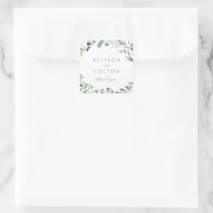 Adesivo Quadrado Favor de casamento rústico boho com verde de eucal