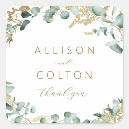 Adesivo Quadrado Favor de casamento rústico eucalipto dourado boho