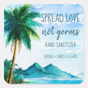Adesivo Quadrado Favor de Casamento Tropical Beach Spread Love