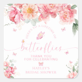 Adesivo Quadrado Favor de Chá de Noiva Borboleta Peônia Piper