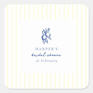 Adesivo Quadrado Favor de chá de noiva de limões azuis e amarelos s