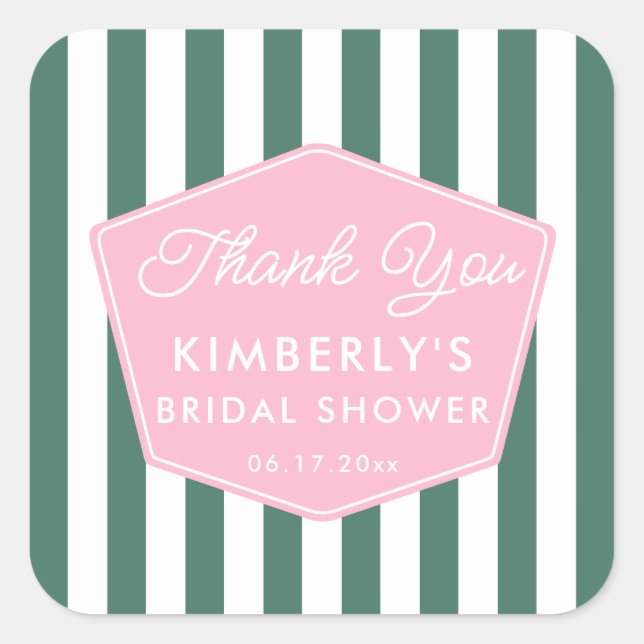 Adesivo Quadrado Favor de Chuveiro de Noiva Rosa e Verde de Férias  (Frente)