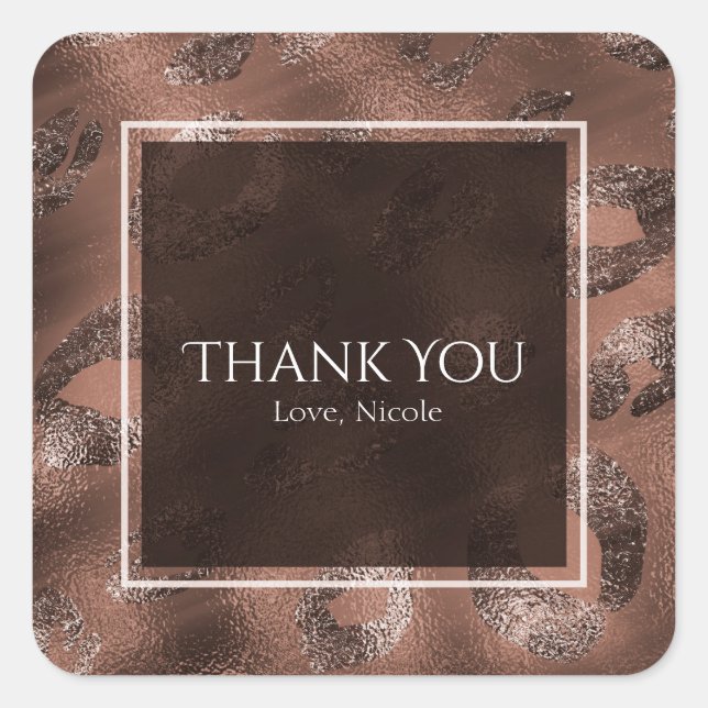 Adesivo Quadrado Favor de festa com estampa de leopardo em bronze M (Frente)