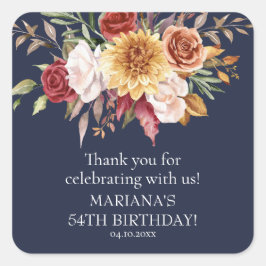 Adesivo Quadrado Favor de Festa de aniversário Azul do Marinho de F