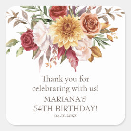 Adesivo Quadrado Favor de Festa de aniversário Branca das Flores de