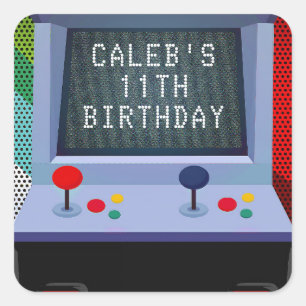 Adesivo Quadrado Favor de festa de aniversário de jogo de arcade