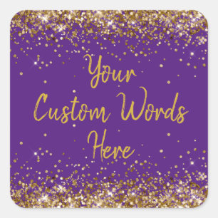 Adesivo Quadrado Favor de Festa Personalizado Aniversário Roxo