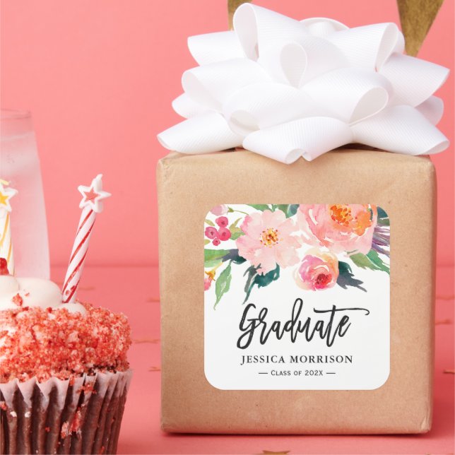 Adesivo Quadrado Favor de Graduação de Formando Floral Moderno de A (Festa)