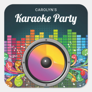 Adesivo Quadrado Favor de Música Colorida para Festa de Karaokê de