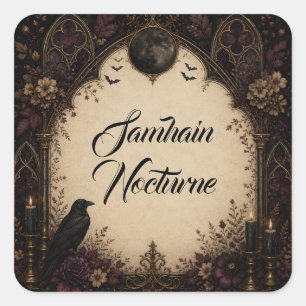 Adesivo Quadrado Favor de Nocturno de Samhain Corvo Gótico de Hallo