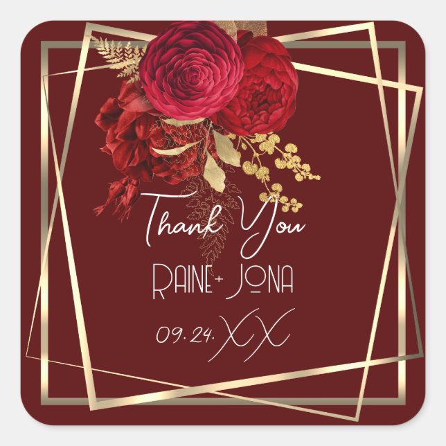 Adesivo Quadrado Favor de Noiva no Chá de Panela Floral Vermelho Bu (Frente)