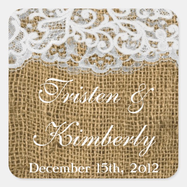 Adesivo Quadrado Favor de Sapatos de Cavalo em Burlap Lace Country (Frente)