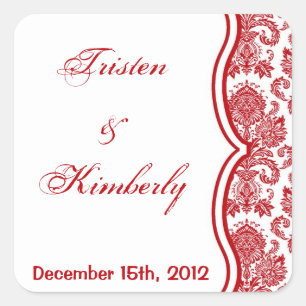 Adesivo Quadrado Favor de Stickers Red Crimson White Damask Lace Im