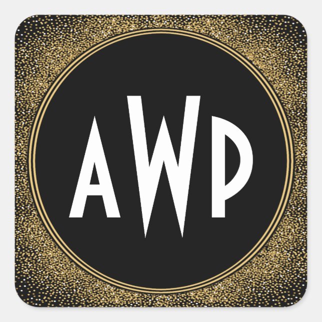 Adesivo Quadrado Favor do Casamento de Deco de Arte de Folha Negra  (Frente)