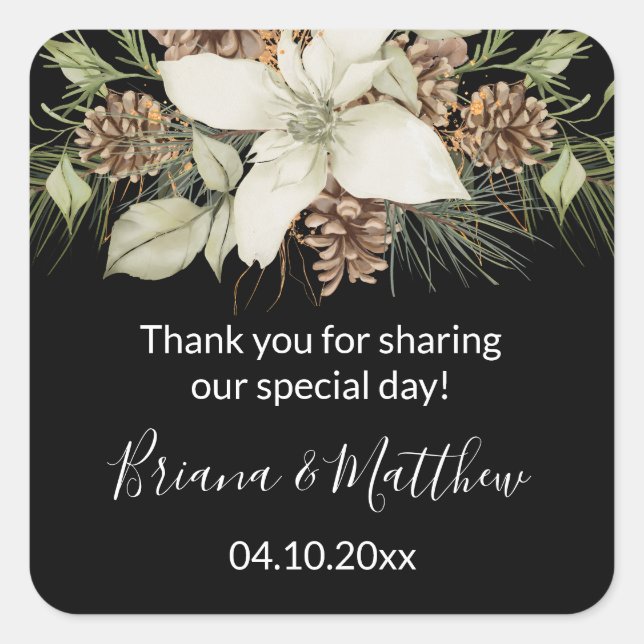 Adesivo Quadrado Favor do Casamento do Esquadrão Branco Negro-Inver (Frente)