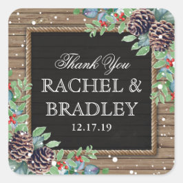 Adesivo Quadrado Favor do Casamento no inverno de Natal Rustic Coun