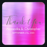 Adesivo Quadrado Favor do Casamento Púrpura Rosa Obrigado<br><div class="desc">Fala De Casamento De Ombre Rosa E Roxo. Obrigado Sticker. Este adesivo pode ser personalizado para incluir seu nome e data de casamento e ser usado para selar seus convites de casamento ou bolsas de favor. Entre em contato com o designer se você quiser fazer a correspondência de itens.</div>