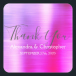 Adesivo Quadrado Favor do Casamento Púrpura Rosa Obrigado<br><div class="desc">Fala De Casamento De Ombre Rosa E Roxo. Obrigado Sticker. Este adesivo pode ser personalizado para incluir seu nome e data de casamento e ser usado para selar seus convites de casamento ou bolsas de favor. Entre em contato com o designer se você quiser fazer a correspondência de itens.</div>
