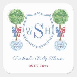 Adesivo Quadrado Favor do Chá de casamento do Monograma Smart Boxwo