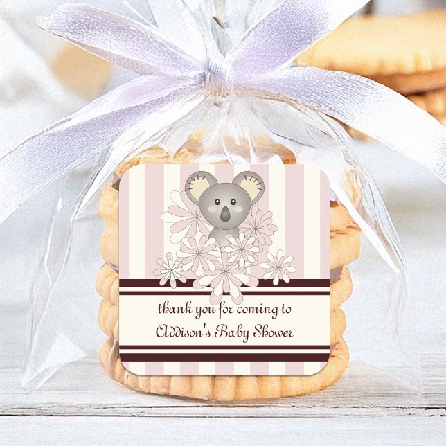 Adesivo Quadrado Favor do Partido das Crianças de Koala Rosa / Chá  (Criador carregado)