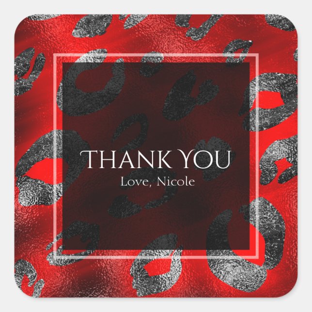 Adesivo Quadrado Favor do Partido de Impressão do Leopardo Vermelho (Frente)