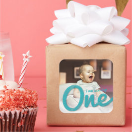 Adesivo Quadrado Favor do Partido do primeiro aniversario de Foto d