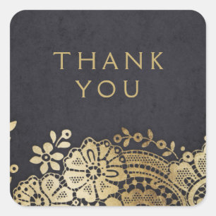Adesivo Quadrado Favor elegante preto Dourado do casamento do laço