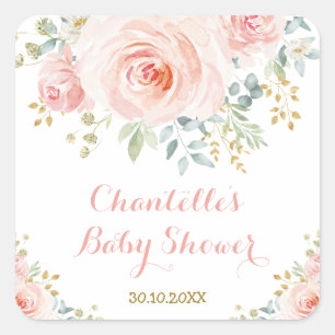 Adesivo Quadrado Favor Feminino de Agradecimento com Rosas Florais