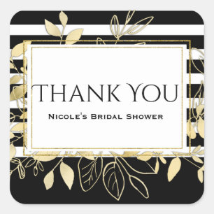 Adesivo Quadrado Favor Glamor Botânico Dourado Moderno Preto