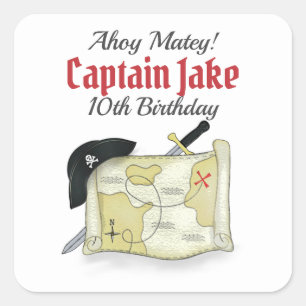 Adesivo Quadrado Favor Personalizado de Aniversário Tipografia Mapa