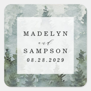 Adesivo Quadrado Favor rústico do casamento da aguarela da florest