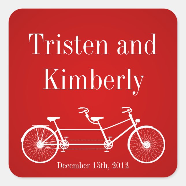 Adesivo Quadrado Favor Stickers Whimsical Crimson Red Double Bike (Frente)