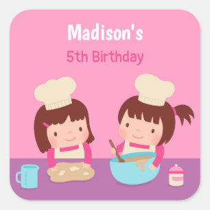 Adesivo Quadrado Favores de festa de aniversario de meninas bonitos