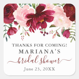 Adesivo Quadrado Favoritos de casamento Burgundy Pink Floral
