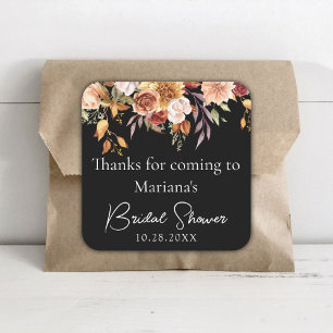 Adesivo Quadrado Favoritos de Chá de panela Floral Preto
