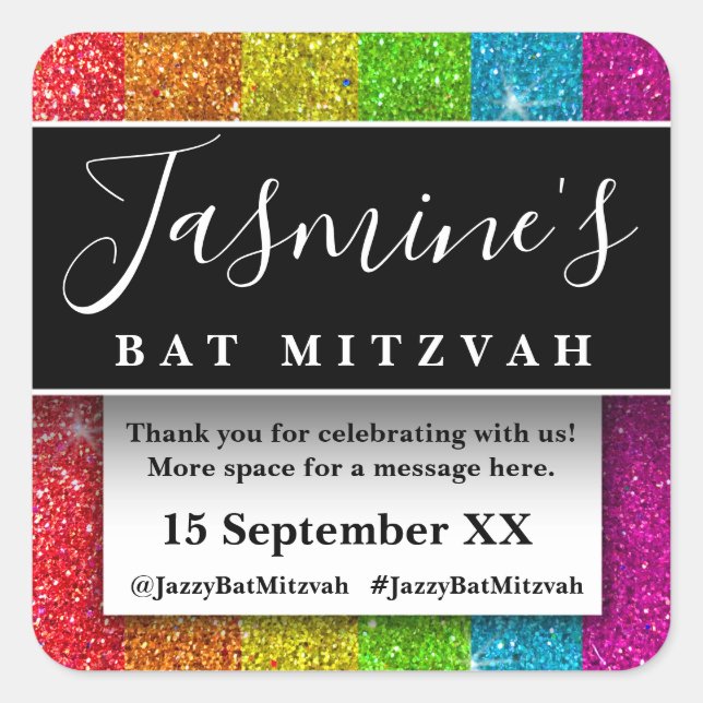 Adesivo Quadrado Favoritos de festa de aniversário com brilho moder (Frente)