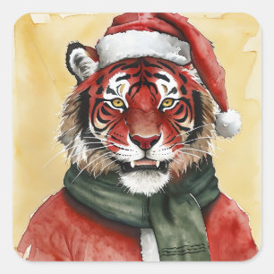 Adesivo Quadrado Favoritos Engraçados de Natal Animal - Tigre 1