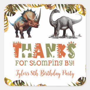 Adesivo Quadrado Favoritos para Festa de Aniversário de Dinossauro
