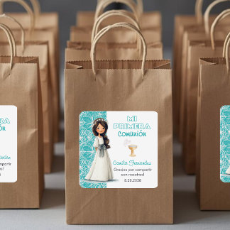 Adesivo Quadrado Favors and Gifts Cute Girl First Communion