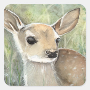 Adesivo Quadrado Fawn Baby Deer Wildlife Trabalho de arte