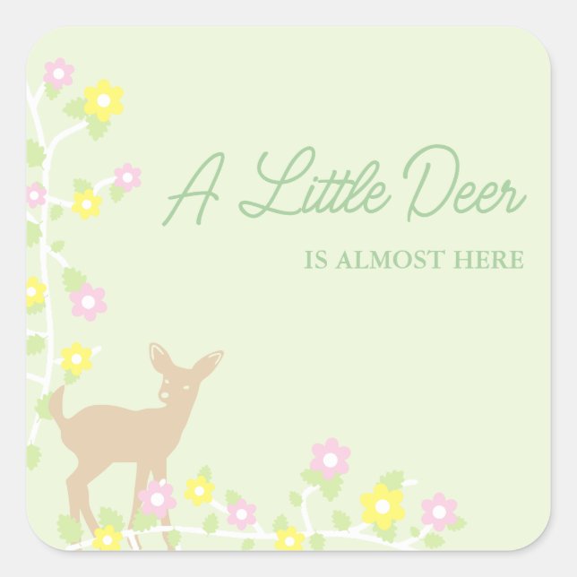Adesivo Quadrado Fawn Floral Girl Baby Shower (Frente)