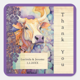 Adesivo Quadrado Fazenda Casamento Ox Vaca Obrigado