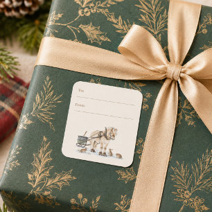 Adesivo Quadrado Fazenda de Natal Cavalo Animais Inverno Para De