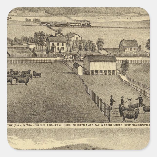 Adesivo Quadrado Fazenda de SA Cockayne perto de Moundsville (Frente)