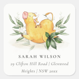 Adesivo Quadrado Fazenda de vaca branca e amarela Endereço