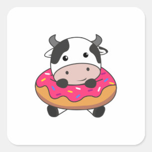 Adesivo Quadrado Fazenda De Vaca Em Rosquinhas De Vacas Kawaii Rosq
