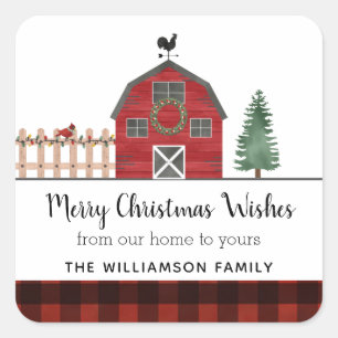 Adesivo Quadrado Fazenda Rustic Barn Merry Christmas Name Sticker