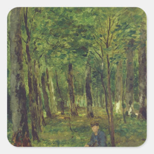Adesivo Quadrado Fazendeiro novo que senta-se na floresta, 1878