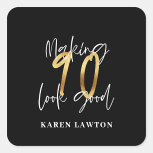 Adesivo Quadrado Fazer 90, bom aniversário em ouro