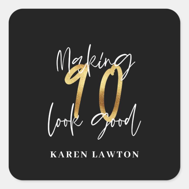 Adesivo Quadrado Fazer 90 parece bom aniversário de ouro (Frente)